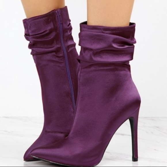 So Me Purple Satin Stiletto Slouch Booties 5.5 (EUC) - Picture 2 of 7